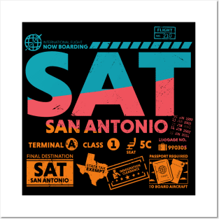 Vintage San Antonio SAT Airport Code Travel Day Retro Travel Tag Posters and Art